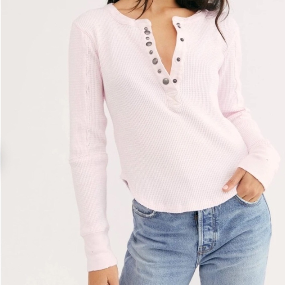 Free People We The Free Everest Thermal Henley Pink Size XS